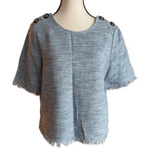 ZARA MARINE STYLE BOUCLE TOP WITH WITH ANCHORS ON BUTTONS, SZ. L